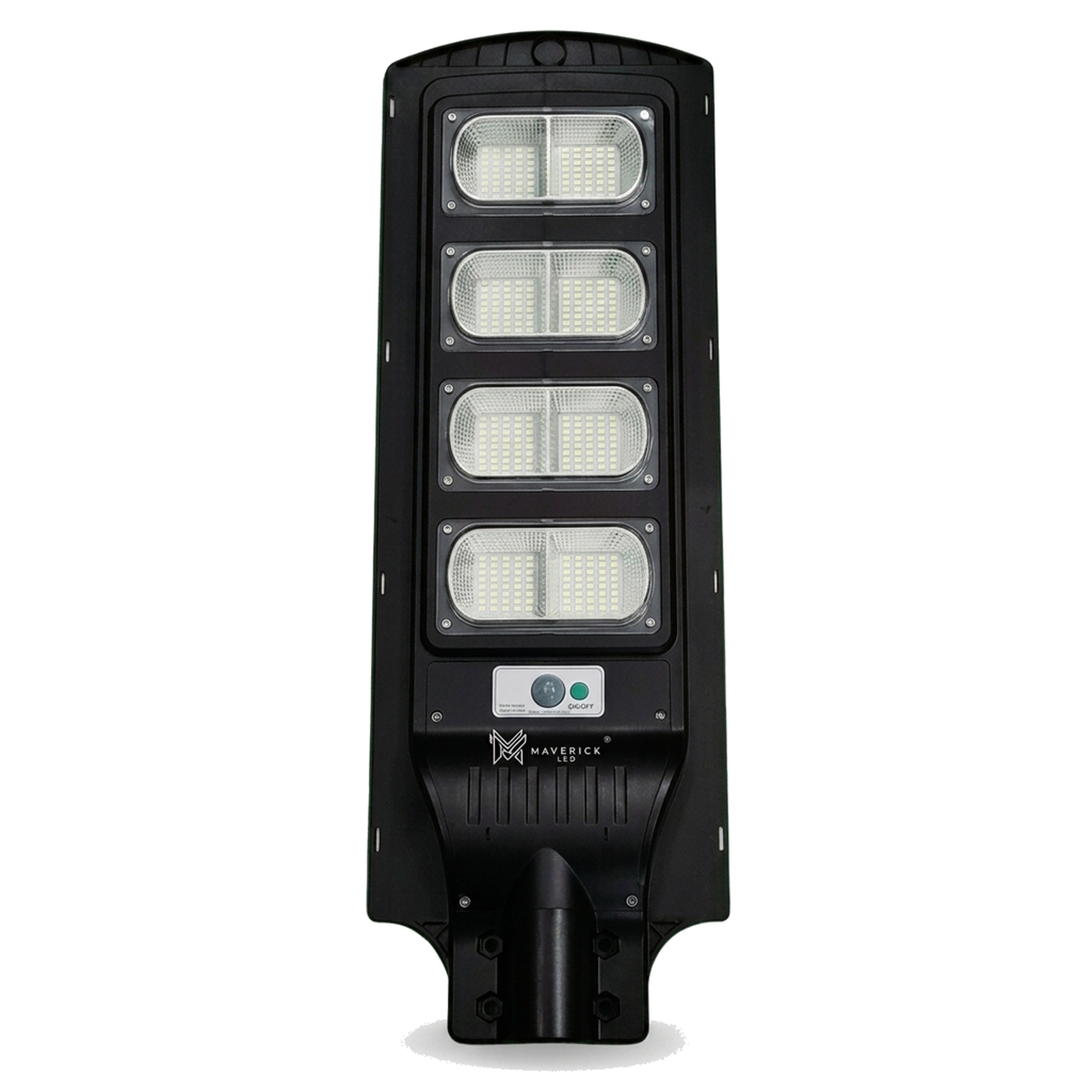 160W Maverick LED integrated solar street light with motion sensor, four LED panels, white background